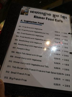The vegetarian menu at Khmer Food Café - Food Stall in Kampot