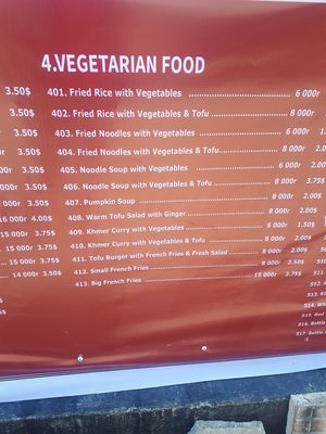 And this is the menu. Vegan specify no egg at Khmer Food Café - Food Stall in Kampot