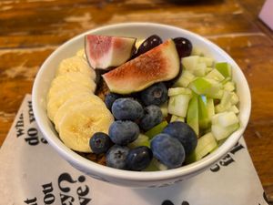 Muesli with soy yogurt and fruit at What do you fancy love? - Linienstraße in Berlin