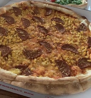 Vegan salami+ corn  at Urban Pizza in Vienna