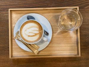 Viennese Melange with soy milk at Urban Pizza in Vienna