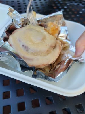 Cinnamon roll warmed up at Bliss Cafe in San Luis Obispo