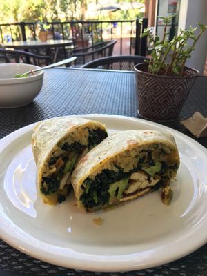 Kaleifornia Pesto burrito version, so good! at Bliss Cafe in San Luis Obispo