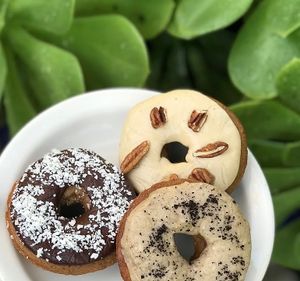 Vegan and gluten free chocolate, chai and maple donuts, all made in house! at Bliss Cafe in San Luis Obispo