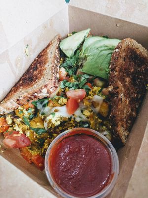 Cheezy Scramble to go at Bliss Cafe in San Luis Obispo