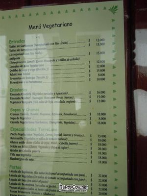 Menu, first part at Anacardos in Cartagena