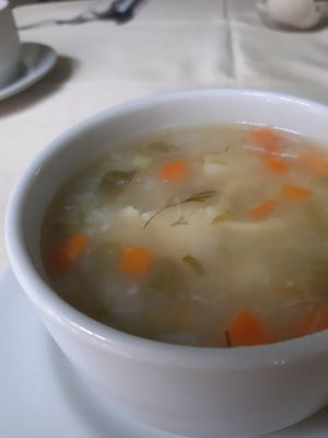 Sopa de minestrone, viene con el menú del día, deliciosa at Anacardos in Cartagena