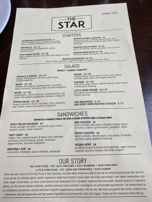 Menu 2  at The Star on Park in Alameda