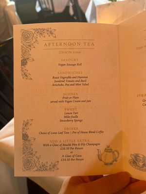 Vegan menu 2023  at The Georgian Tearoom The Dome in Edinburgh