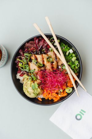 Okara Chicken - Vegan Bowl - with Vegan Chicken  at TADAO Poke Bar - Ixelles in Brussels