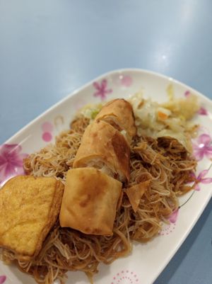 Bee hoon with tofu, spring roll and cabbage $3.50 at Healthy Vegetarian 健康素食 - Amoy Food Centre in Central Singapore