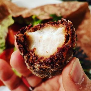 Fried Taro with chia seed coated. Yummy! at LIGHTS Vegan Team in Fukuoka