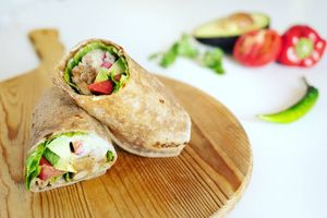 Summer version burrito box with chips and salsa at LIGHTS Vegan Team in Fukuoka