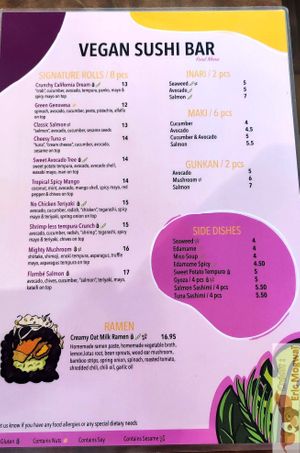 Menu at Vegan Sushi Bar - Kinkerstraat in Amsterdam