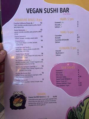 Menu sushi  at Vegan Sushi Bar - Kinkerstraat in Amsterdam