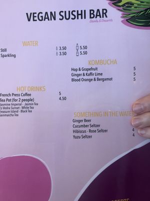 Menu drinks  at Vegan Sushi Bar - Kinkerstraat in Amsterdam