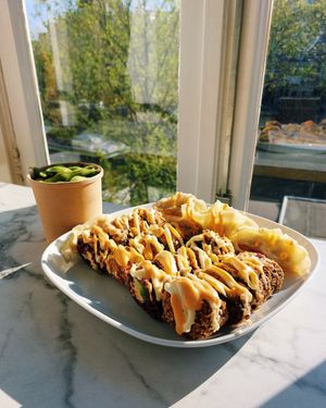 The Crunchy California Dream with Edamame and Gyoza. at Vegan Sushi Bar - Kinkerstraat in Amsterdam