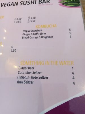 Kombucha and seltzer menu at Vegan Sushi Bar - Kinkerstraat in Amsterdam