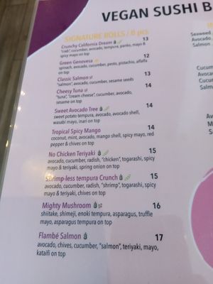 Signature rolls menu at Vegan Sushi Bar - Kinkerstraat in Amsterdam