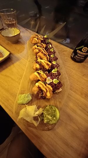 A shrimp and a tuna sushi tray at Vegan Sushi Bar - Kinkerstraat in Amsterdam