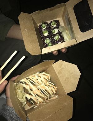 Top one is mighty mushroom, bottom one is fried California dream. Both so different but amazing at Vegan Sushi Bar - Kinkerstraat in Amsterdam