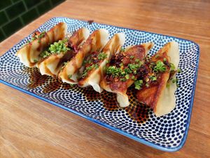 Gyoza (7.95€), crispy and a bit spicey at Vegan Sushi Bar - Kinkerstraat in Amsterdam