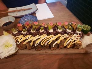 Crunchy california dream, mighty mushroom & Caribbean plantain sunshine at Vegan Sushi Bar - Kinkerstraat in Amsterdam