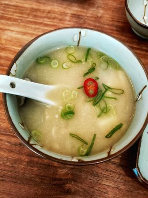 Miso soup at Vegan Sushi Bar - Kinkerstraat in Amsterdam
