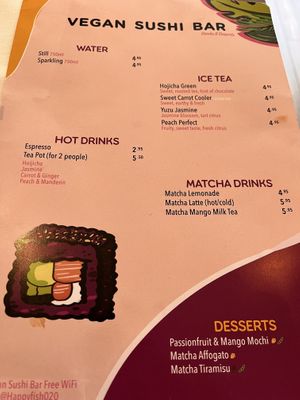 Menue  at Vegan Sushi Bar - Kinkerstraat in Amsterdam