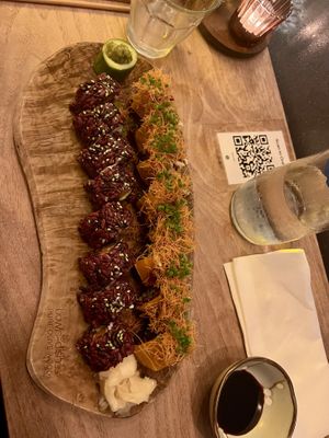 Creamy tuna and flambé salmon   at Vegan Sushi Bar - Kinkerstraat in Amsterdam