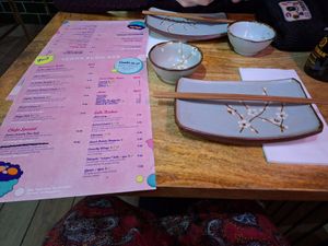 Menu and place settings at Vegan Sushi Bar - Kinkerstraat in Amsterdam