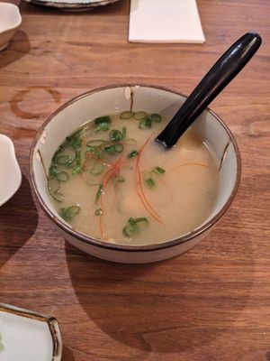 Miso soup at Vegan Sushi Bar - Kinkerstraat in Amsterdam