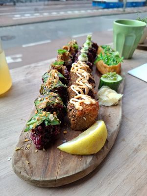 4 different kind of sushi at Vegan Sushi Bar - Kinkerstraat in Amsterdam