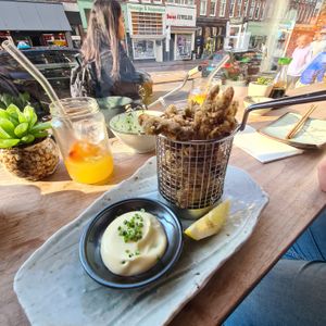 crunchy wings- oyster mushrooms. at Vegan Sushi Bar - Kinkerstraat in Amsterdam