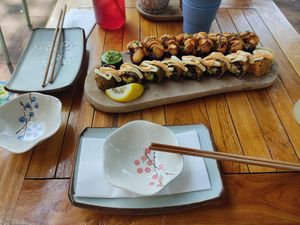 the nice-served plates and food! at Vegan Sushi Bar - Kinkerstraat in Amsterdam