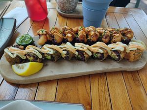 shrimpless tempura crunch and crunchy california dream. AND THE TRAITOROUS CUCUMBER!!! at Vegan Sushi Bar - Kinkerstraat in Amsterdam