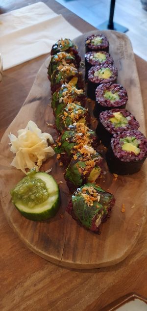 Avocado makis and miso glazed tofu sushis 🍣 at Vegan Sushi Bar - Kinkerstraat in Amsterdam