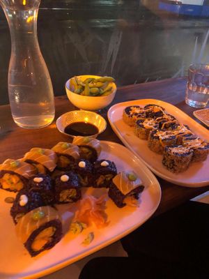 Fried California Dream, Mushroom roll, Vegan Salmon surprise sushi   at Vegan Sushi Bar - Kinkerstraat in Amsterdam