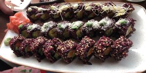 Mighty mushroom, cheesy tuna and green genovese at Vegan Sushi Bar - Kinkerstraat in Amsterdam