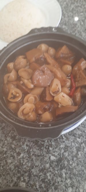 Crock pot mushrooms at Loving Hut in Bankstown
