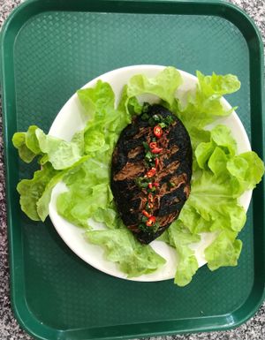 Fried vegan fish with vegan ginger fish sauce. 
 at Loving Hut in Bankstown