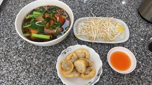 Duck noodle soup & fried wontons at Loving Hut in Bankstown