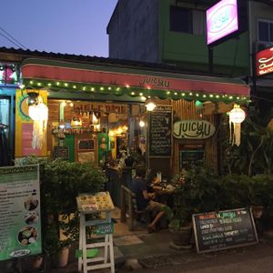 From the outside at dusk at Juicy4U in Chiang Mai