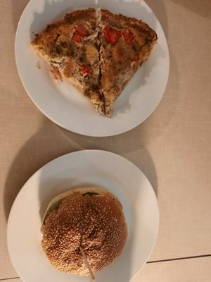 delicious pizza and bean burger at Ananda in Novi Sad