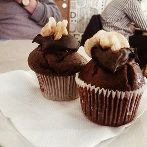 Banana-chocolate muffin. Was a bit dry and the banana on top was stiff but the rest was good.  at Ananda in Novi Sad