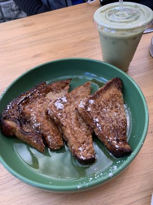 French toast with an iced matcha latte at The Greenhouse Kitchen in Wyomissing