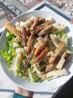 Chicken Caesar salad, always get extra dressing; its so good! at The Greenhouse Kitchen in Wyomissing