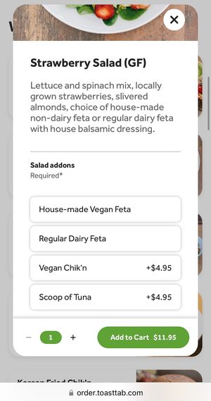 Menu options for a seasonal special  at The Greenhouse Kitchen in Wyomissing