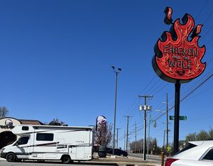 Yes, that’s our mode of transportation!! Loved their sign and logo!!  at Chicken and the Wolf in Tulsa