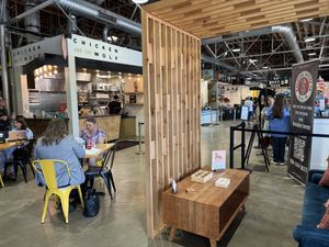 Decent seating options from regular tables and chairs to high tables, and cozy seating.   at Chicken and the Wolf in Tulsa